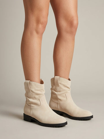 Women's Ankle Boots Suede Block Heel Pull Tab Round Toe Slip-On