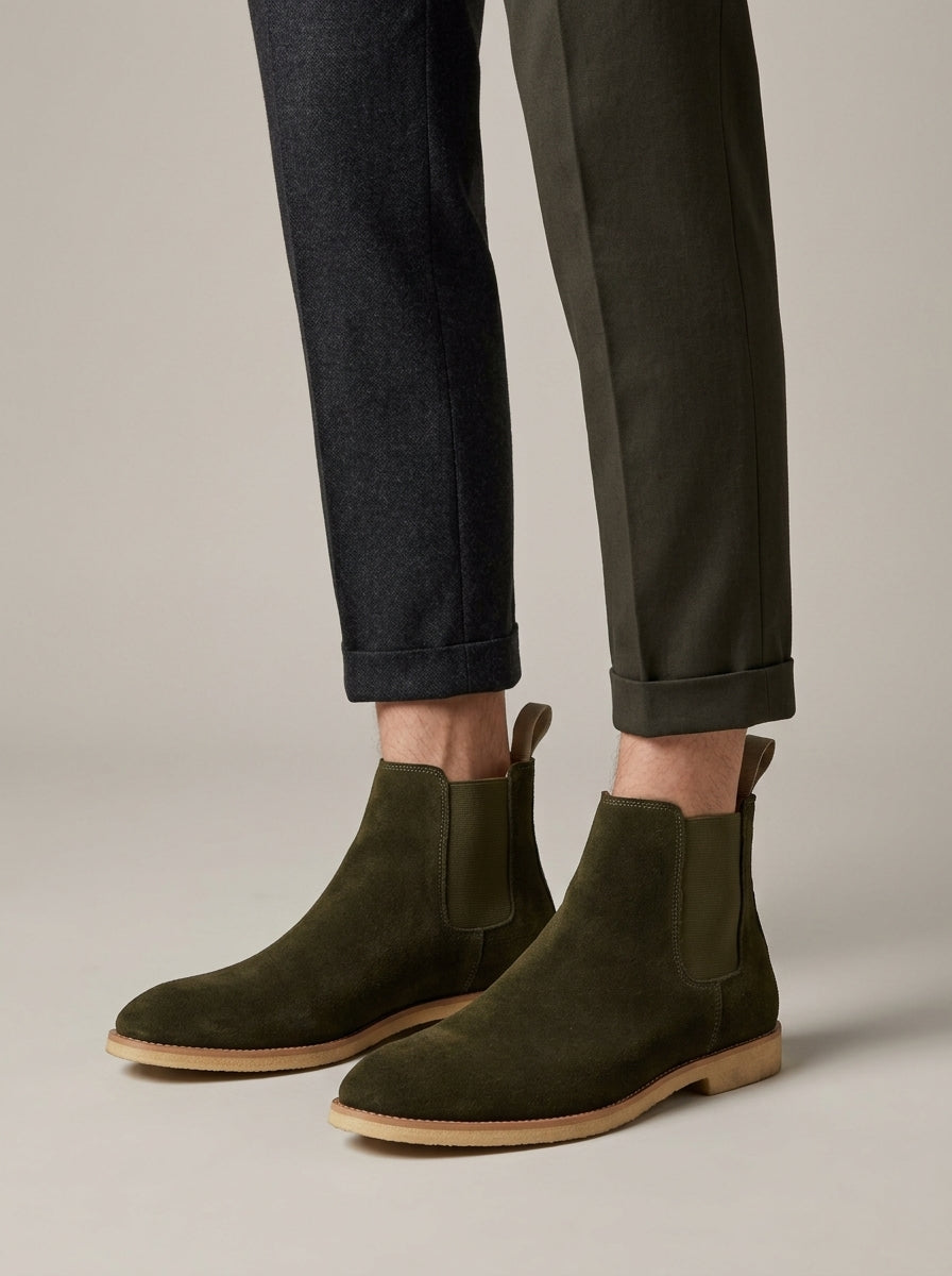 Men's Ankle Boots Chelsea Style - Suede - Elastic Side Panel