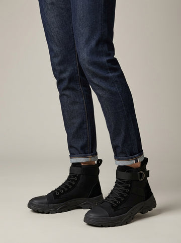 Men's High-Top Boots - Canvas - Chunky Sole - Lace-Up Strap