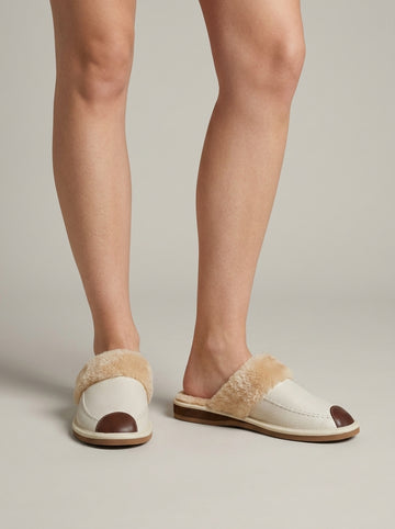 Women's Slippers Closed-Toe Faux-Fur Lined Open-Back Flat Sole