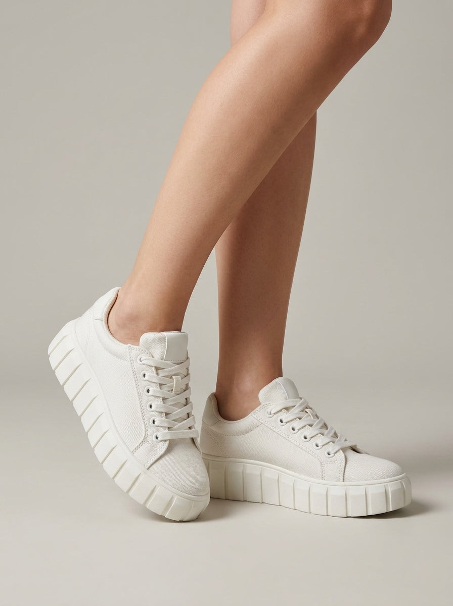 Women's Platform Sneakers Low-Top Lace-Up Canvas Chunky Sole