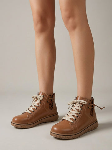 Women's Ankle Boots Lace-Up Side-Zip Textured Rubber Sole