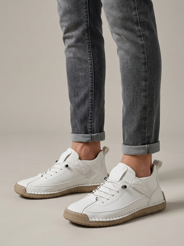 Men's Sneakers Low-Top Hand-Stitched Sole Hook-and-Loop Strap