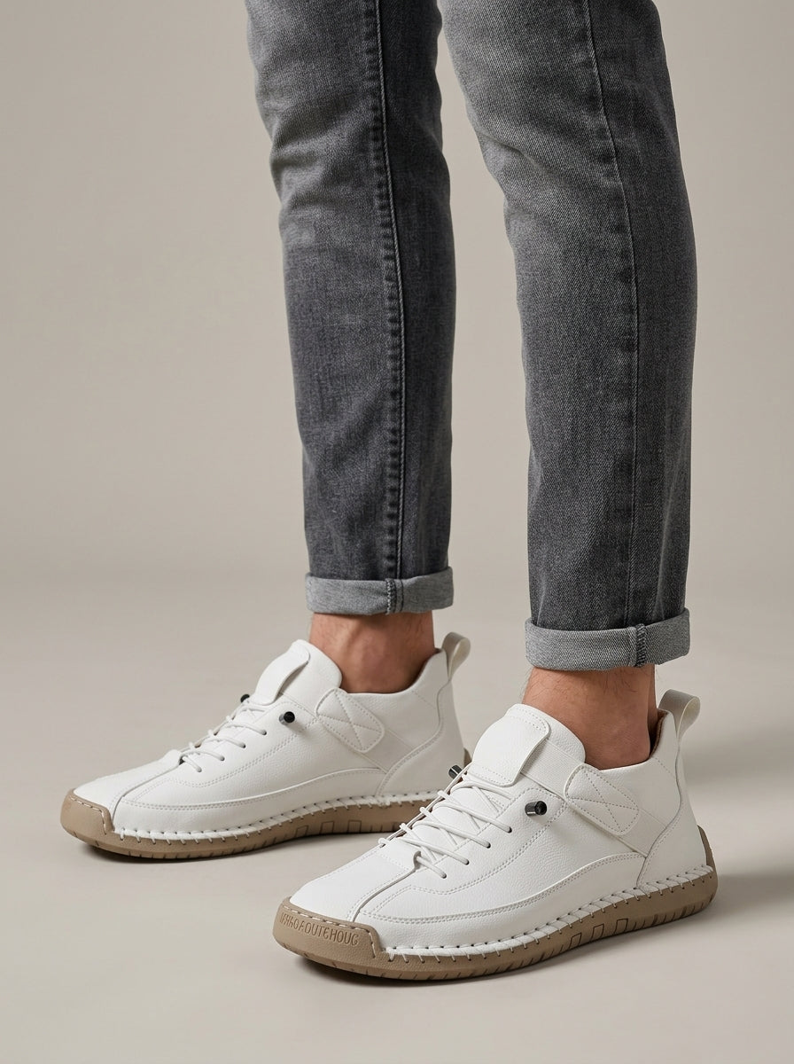 Men's Sneakers Low-Top Hand-Stitched Sole Hook-and-Loop Strap