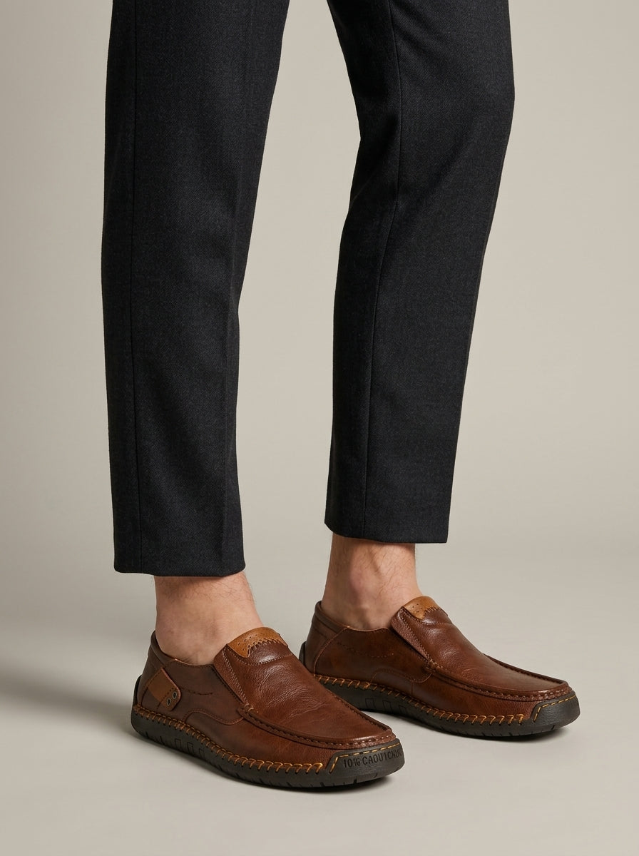 Men's Slip-On Loafers Moc Toe Leather - Contrast Stitching