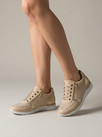 Women's Rhinestone Sneakers with Side Zip and Lace-Up Closure