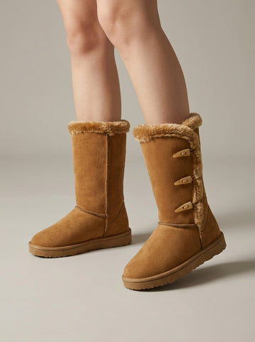Women's Mid-Calf Boots Fur-Lined Toggle Closure Flat Sole