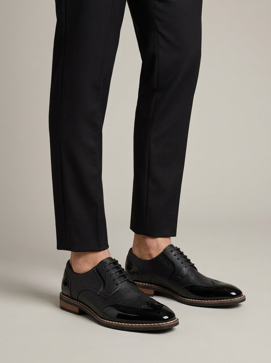 Men's Derby Shoes Brogue Wingtip Lace-Up Low Heel Two-Tone