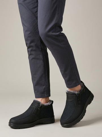 Men's Ankle Boots Faux Fur Lined Side Zip Lug Sole