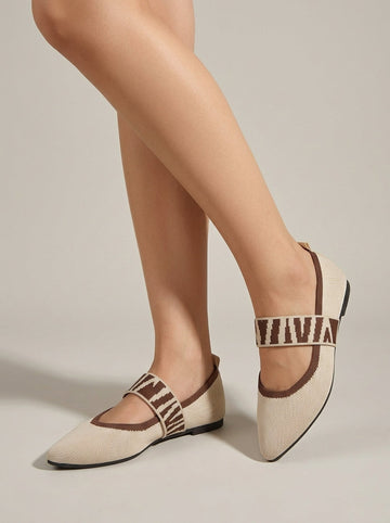 Women's Mary Jane Flats - Pointed Toe - Elastic Letter Strap