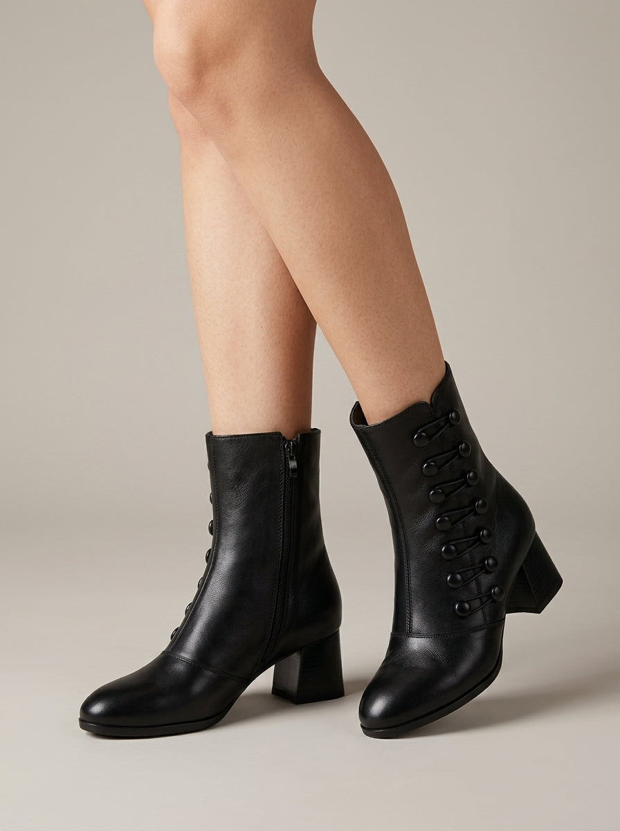 Women's Ankle Boots Lace-Up Detail Block Heels Side Zip