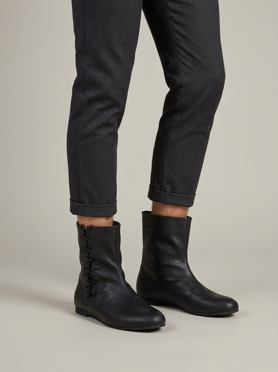 Men's Boots Mid-Calf Lace-Up Flat Sole Round Toe