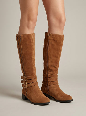 Women's Knee High Boots - Block Heel - Decorative Zipper - Lace
