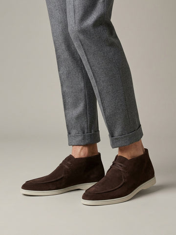 Men's Chukka Boots Suede - Lace-Up - Moc Toe - Rubber Sole