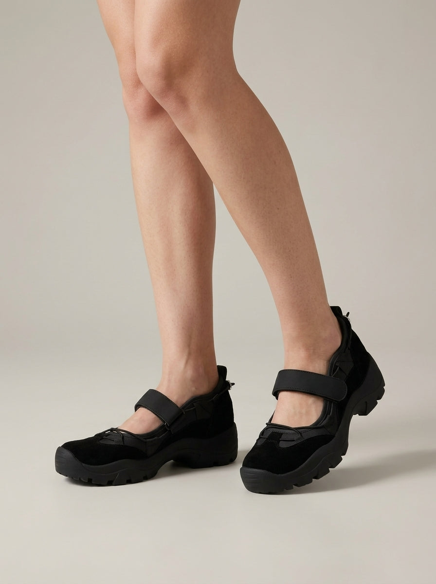 Women's Mary Jane Sneakers with Hook-and-Loop Strap and Chunky Sole