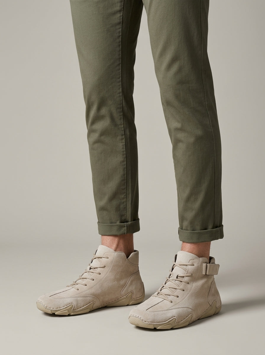 Men's High-Top Ankle Boots Lace-Up Suede Hook-and-Loop Strap