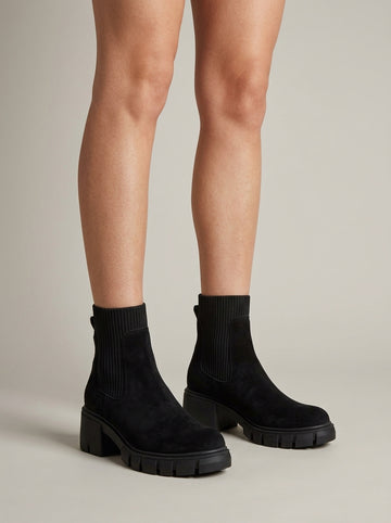 Women's Ankle Boots Chelsea Block Heel Lug Sole Slip-On