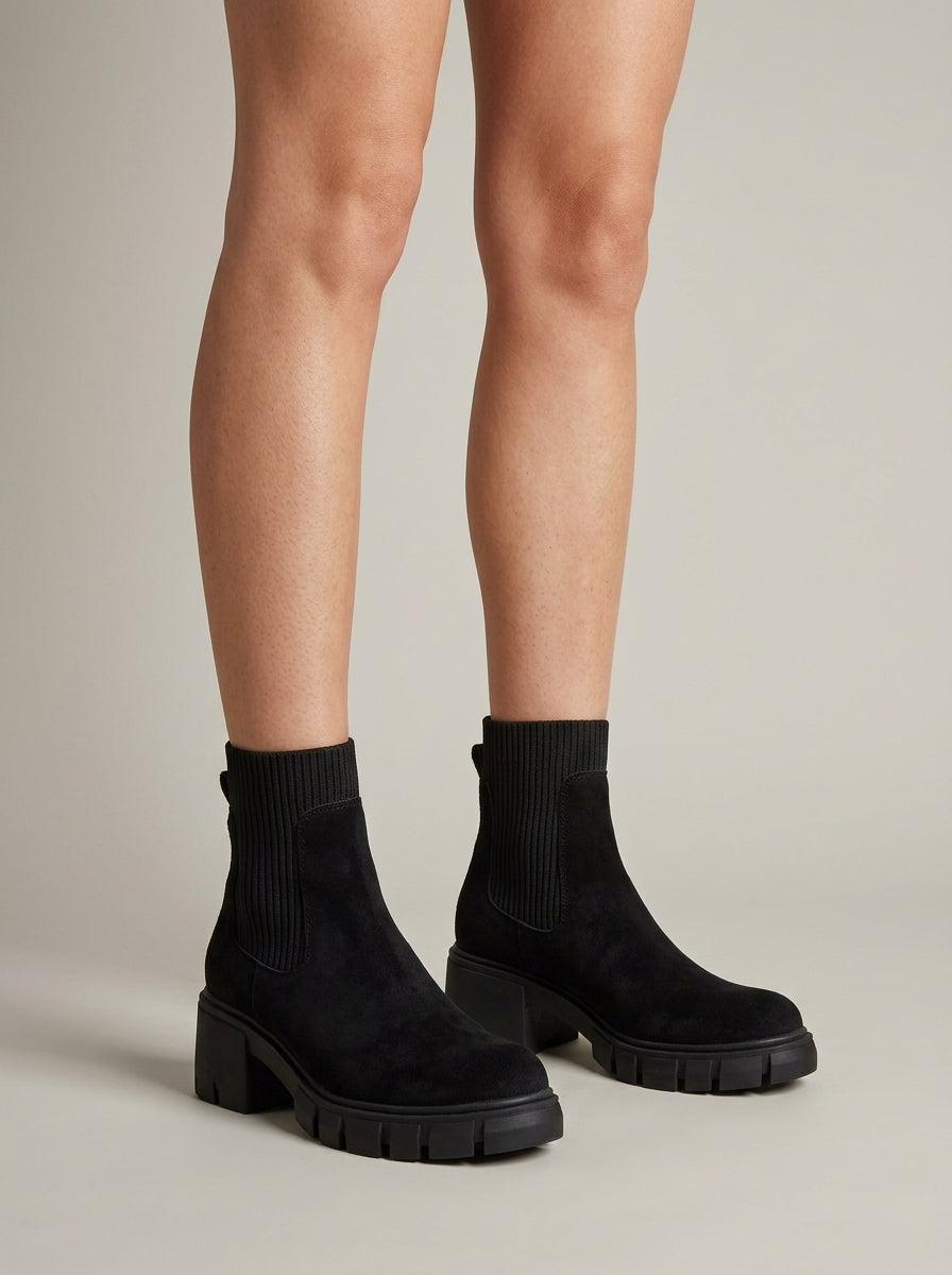 Women's Ankle Boots Chelsea Block Heel Lug Sole Slip-On