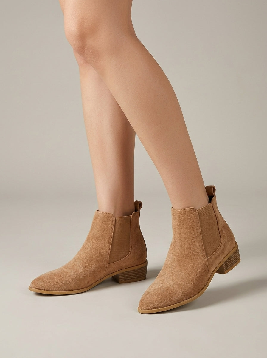 Women's Ankle Boots Chelsea - Suede - Block Heel - Elastic Goring