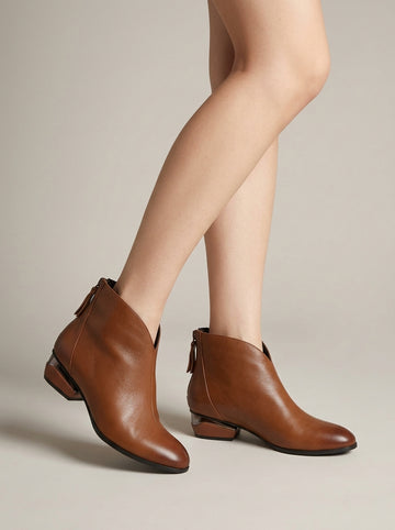 Women's Ankle Boots with V-Cut Topline and Metallic Heel Trim