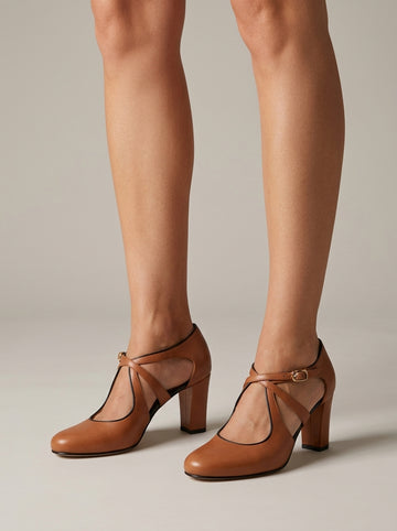 Women's Mary Jane Heels - Closed Toe - Block Heel - Ankle Strap