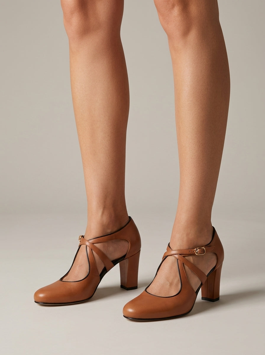 Women's Mary Jane Heels - Closed Toe - Block Heel - Ankle Strap