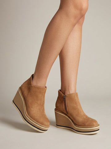 Women's Ankle Boots Platform Wedge Sole Zip Closure Round Toe