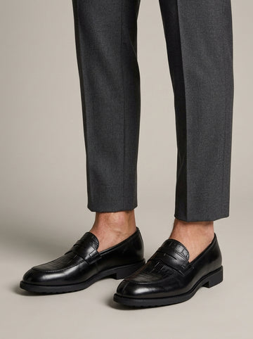 Men's Penny Loafers Slip-On Croc-Embossed Leather Low Heel