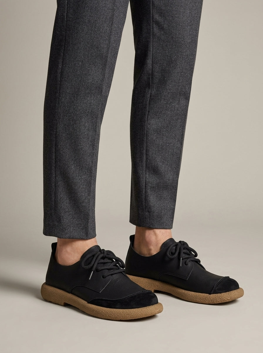 Men's Round Toe Sneakers Low-Top Lace-Up Retro Workwear Style