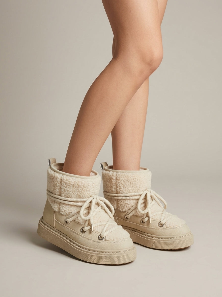 Women's Ankle Boots Platform Sole Sherpa-Lined Lace-Up