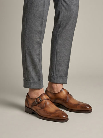 Men's Monk Strap Shoes Wingtip Brogue Low Block Heel