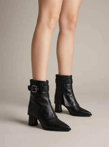 Women’s Ankle Boots with Fold-Over Cuff, Buckle Strap