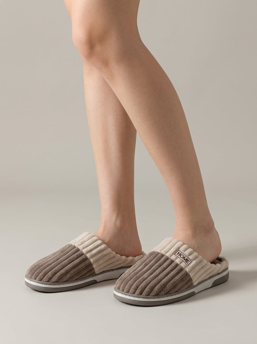 Women's Slippers Closed-Toe Ribbed Corduroy Two-Tone Backless