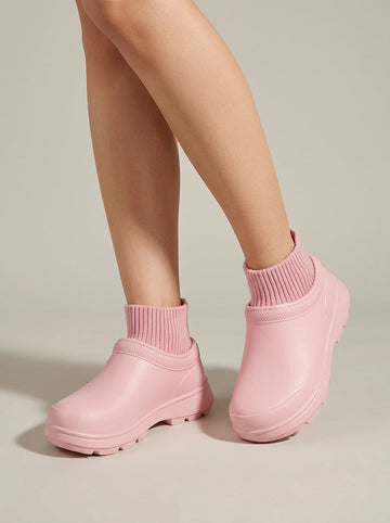 Women's Platform Slip-On Shoes with Knit Sock Collar and Lug Sole