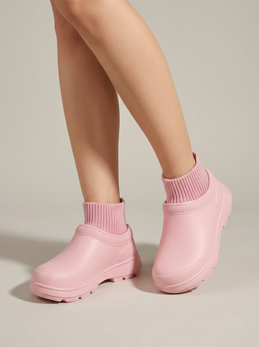 Women's Platform Slip-On Shoes with Knit Sock Collar and Lug Sole