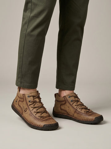 Men's Ankle Boots Mid-Top Lace-Up Hand-Stitched Rubber Sole