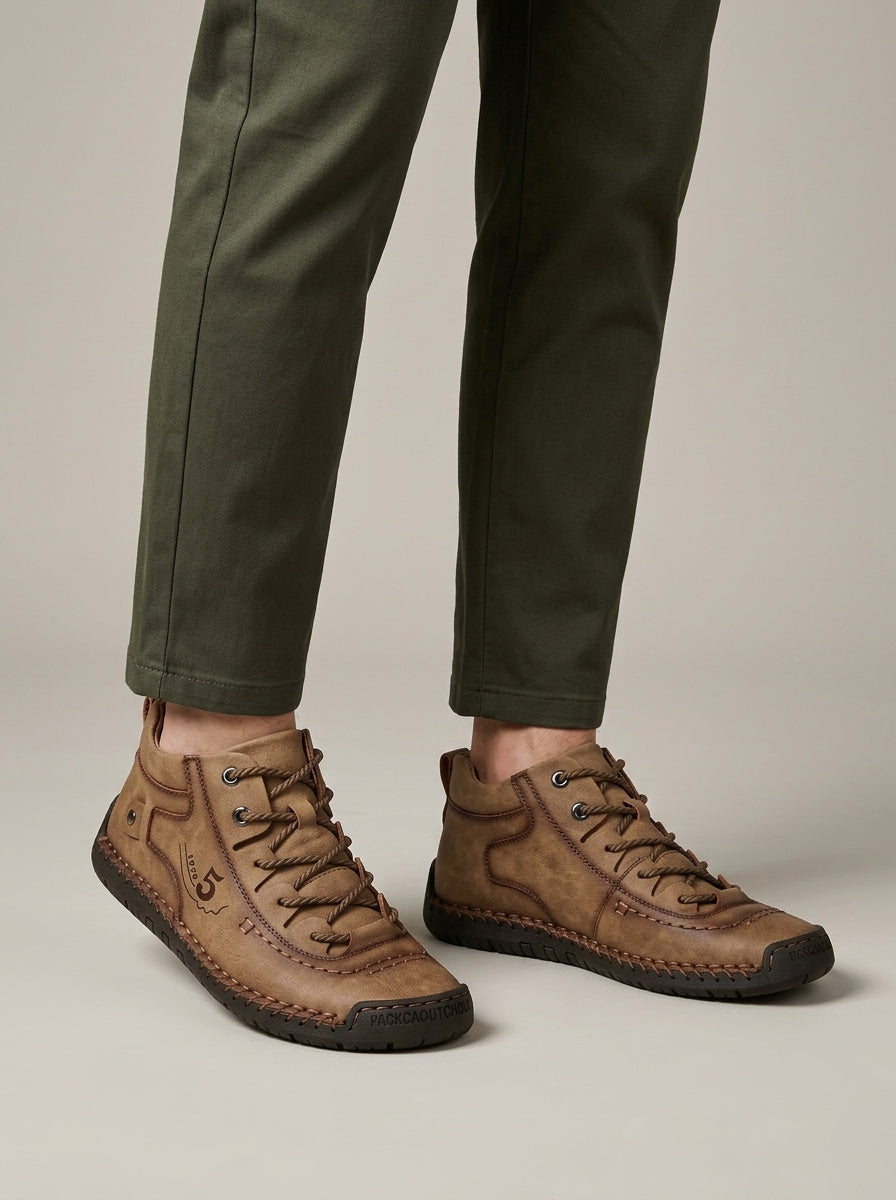 Men's Ankle Boots Mid-Top Lace-Up Hand-Stitched Rubber Sole