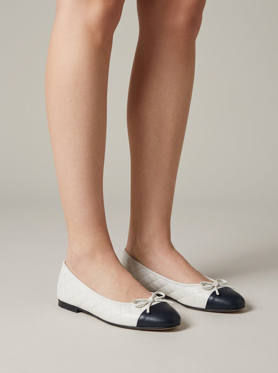Women's Ballet Flats Quilted Cap Toe Bow Detail Slip-On