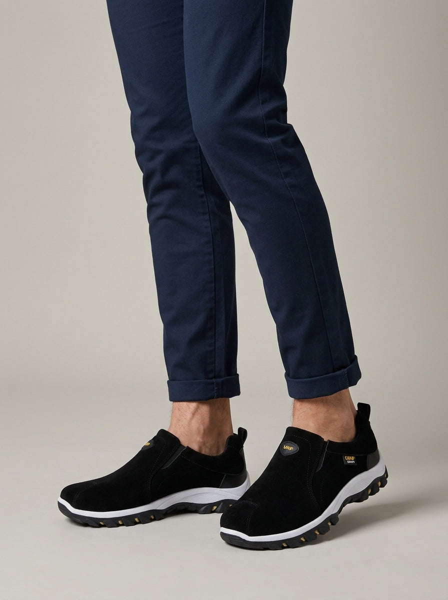 Men's Slip-On Shoes with Elastic Side Panel and Lugged Sole
