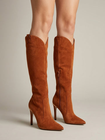 Women's Pointed Toe Knee-High Boots with Stiletto Heel