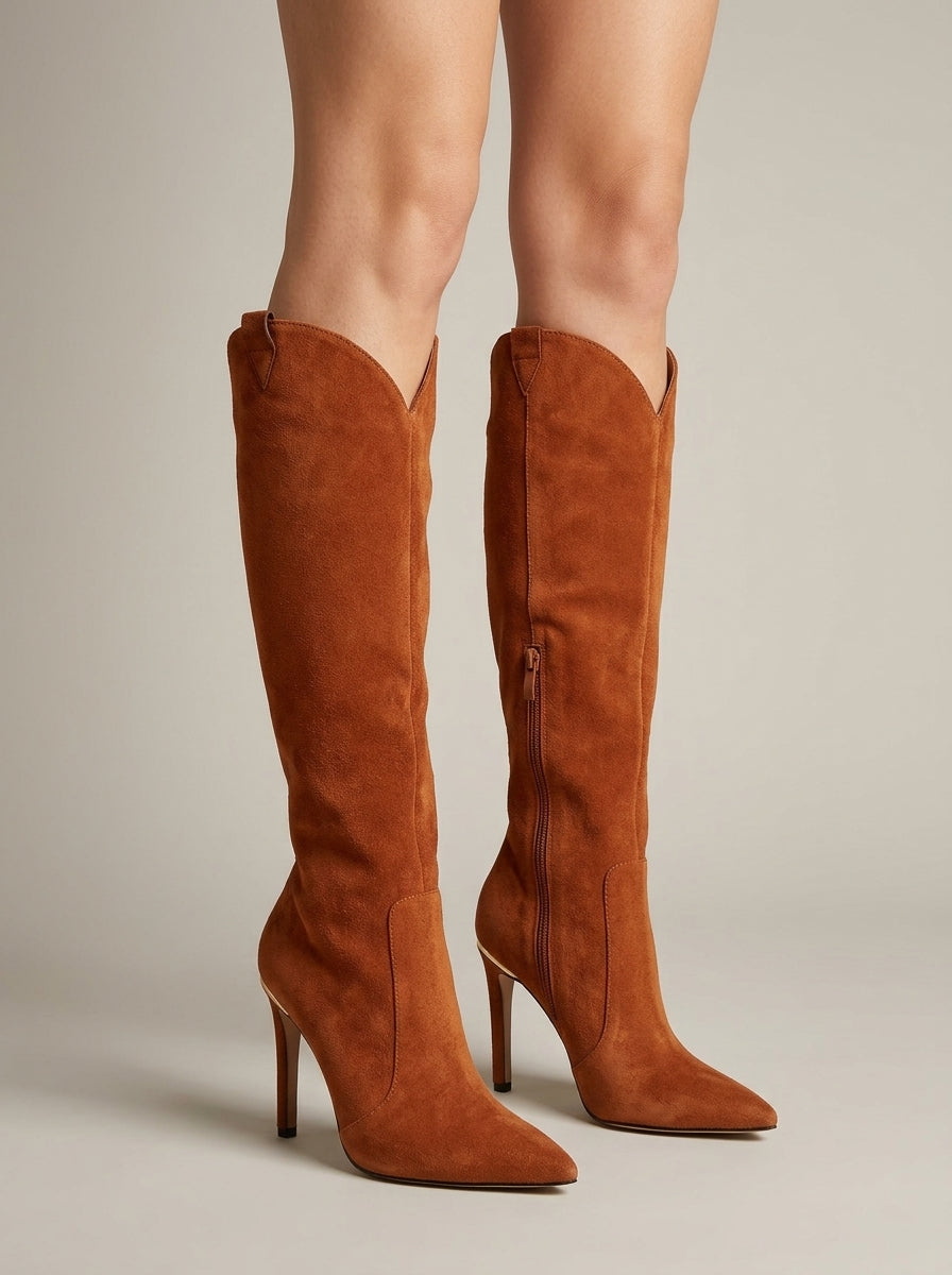 Women's Pointed Toe Knee-High Boots with Stiletto Heel