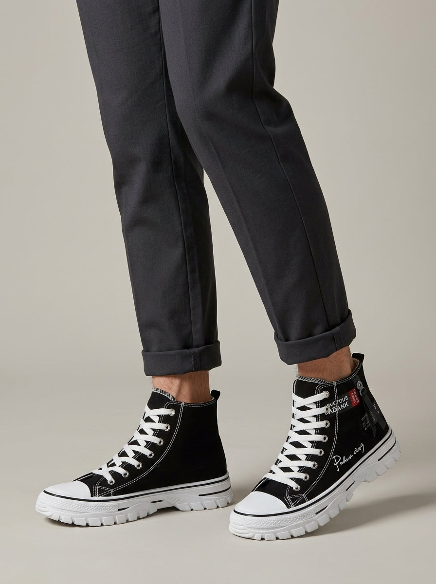 Men's High Tops Canvas Platform Sole Lace-Up Round Toe Sneakers