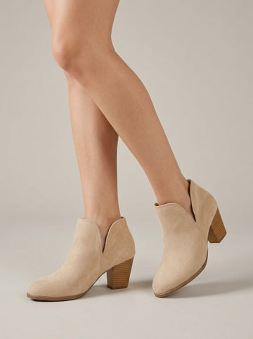 Women's Ankle Boots Block Heels Side V-Cut Almond Toe Zipper