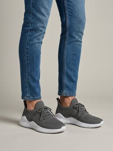 Men’s Knit Mesh Sneakers with Lace-Up Front, Sock Collar and Ridged Sole