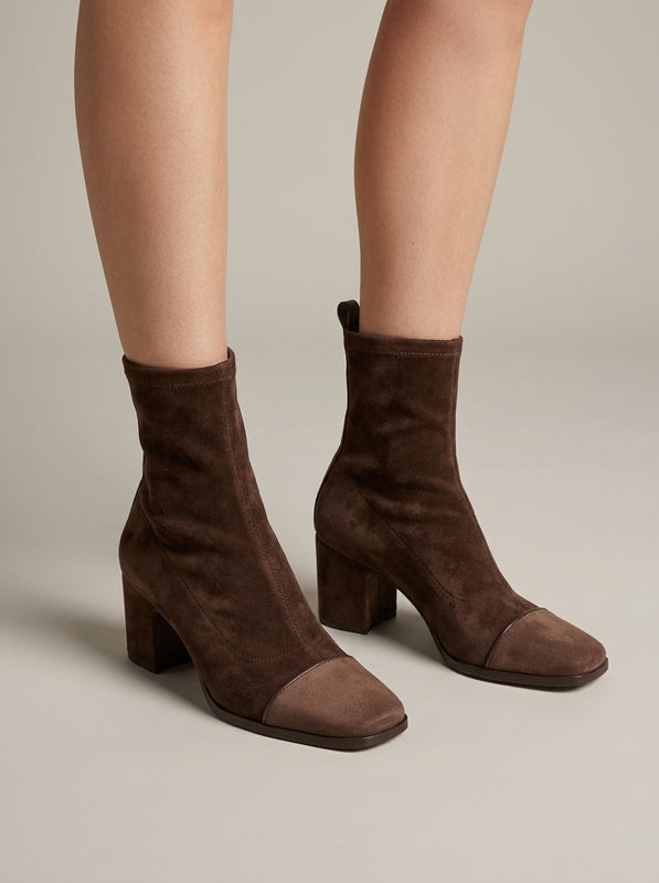 Women's Ankle Boots Square Toe High Heel Suede British Style