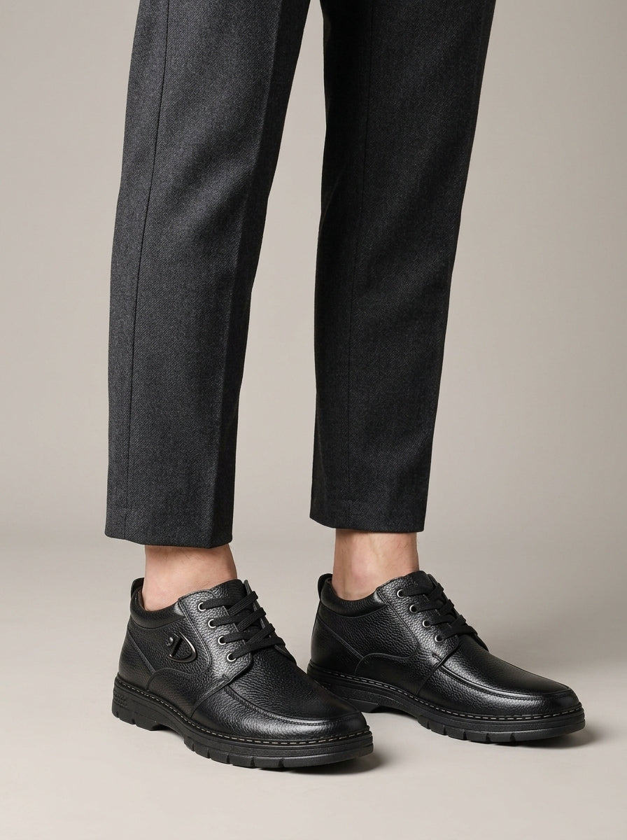 Men’s Leather High-Top Lace-Up Boots with Fleece Lining