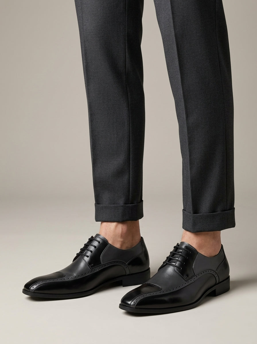 Men's Oxford Shoes Color-Blocked Brogue Detail Pointed Toe Lace-Up
