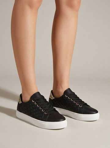 Women's Sneakers Platform Quilted Low-Top Lace-Up Round Toe