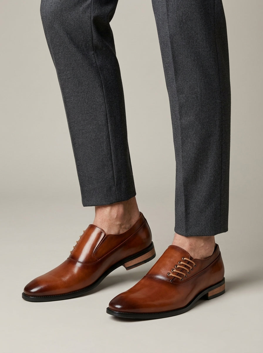 Men's Dress Shoes Pointed Toe Side Lace-Up Low Heel