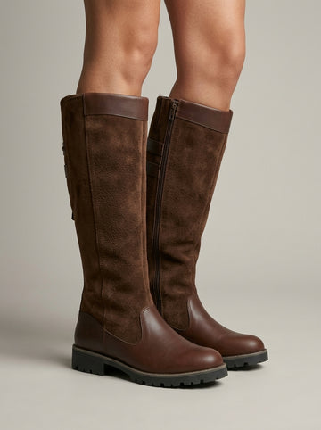 Women's Knee High Boots Buckled Water-Resistant Pull-On Low Heel